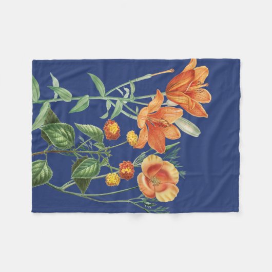Herfst najaar Waterverf Sinaasappel Floral Blue Fleece Deken (Voorkant (Horizontaal))