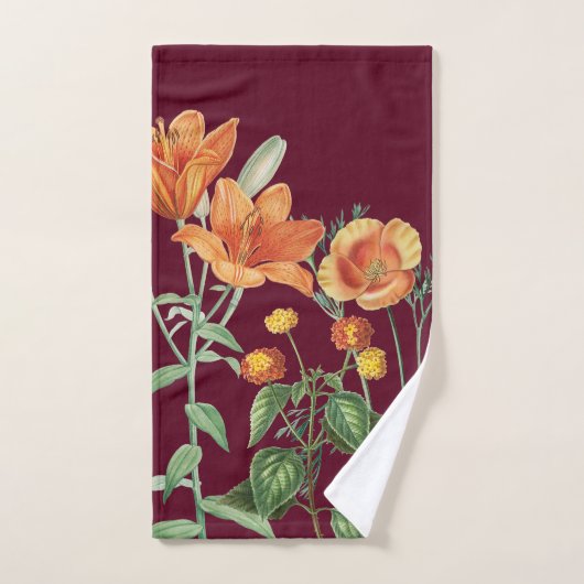 Herfst najaar Waterverf Sinaasappel Floral Burgund Bad Handdoek (Handdoek)