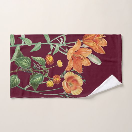 Herfst najaar Waterverf Sinaasappel Floral Burgund Bad Handdoek (Handdoek)