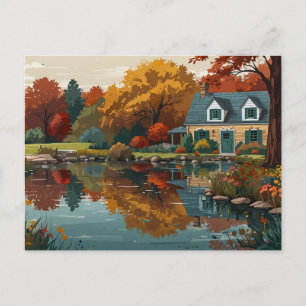 Herfst Natuur Huis Ansichtkaart Briefkaart