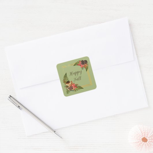 Herfst natuur kader met aanpasbare tekst vierkante sticker (Envelop)