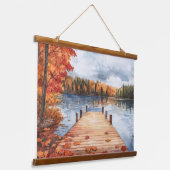 Herfst Natuur Meer Bomen Landschap Schildering Hangend Wandkleed (Gebogen)