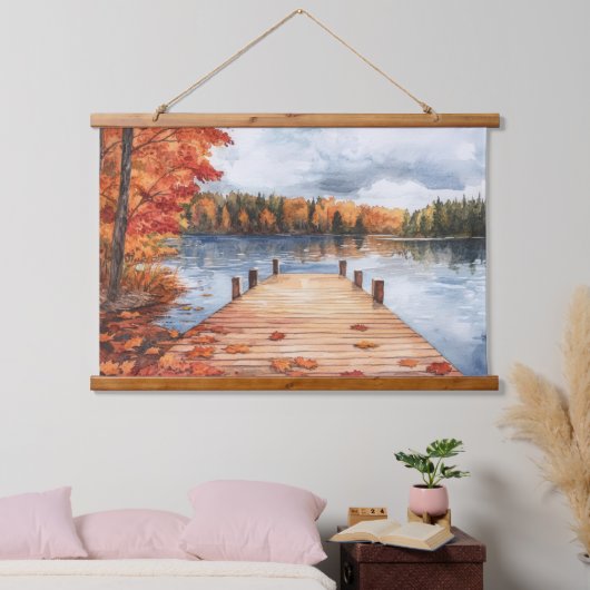 Herfst Natuur Meer Bomen Landschap Schildering Hangend Wandkleed (Slaapkamer)