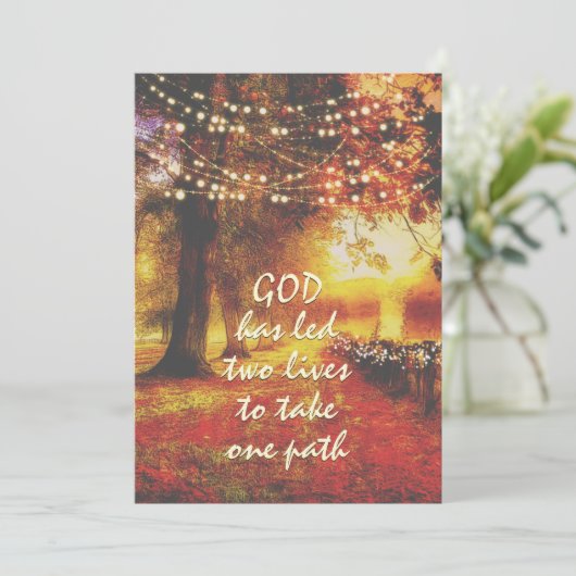 Herfst Natuur Pad Herfst Bomen Christelijk Bruilof Kaart (Staand voorkant)