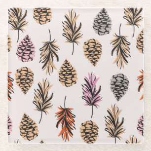 Herfst Natuur: Trendy naadloos. Glazen Onderzetter