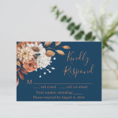 Herfst Navy Blue Floral Birthday Response Kaart (Staand voorkant)