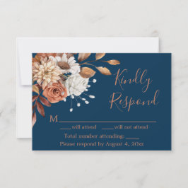Herfst Navy Blue Floral Birthday Response Kaart
