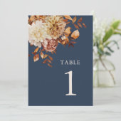 Herfst Navy Blue Table Number Kaart (Staand voorkant)