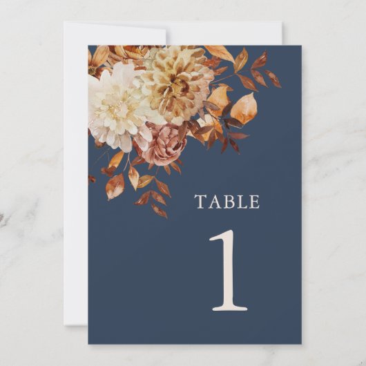 Herfst Navy Blue Table Number Kaart (Achterkant)