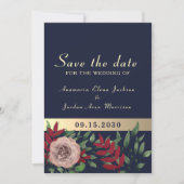 Herfst Navy Burgundy Bloemige Bruiloft Save The Date (Voorkant)