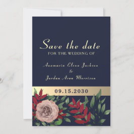 Herfst Navy Burgundy Bloemige Bruiloft Save The Date