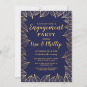 Herfst Navy Gold Leaves Invitation Kaart (Voorkant)