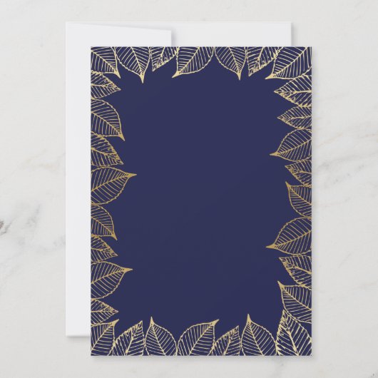 Herfst Navy Gold Leaves Invitation Kaart (Achterkant)