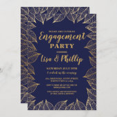 Herfst Navy Gold Leaves Invitation Kaart (Voorkant / Achterkant)