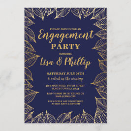 Herfst Navy Gold Leaves Invitation Kaart