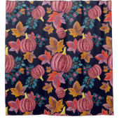 Herfst Navy Pumpkin laat Waterverf patroon voorbij Douchegordijn (Voorkant)