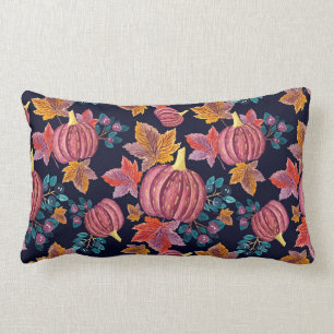 Herfst Navy Pumpkin laat Waterverf patroon voorbij Kussen