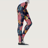 Herfst Navy Pumpkin laat Waterverf patroon voorbij Leggings (Rechts)