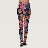Herfst Navy Pumpkin laat Waterverf patroon voorbij Leggings (Achterkant)