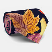 Herfst Navy Pumpkin laat Waterverf patroon voorbij Stropdas (Opgerold)