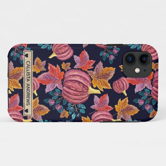 Herfst Navy Pumpkin - Monogram Waterverf Case-Mate iPhone Case (Achterkant (horizontaal))