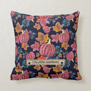 Herfst Navy Pumpkin - Monogram Waterverf Kussen