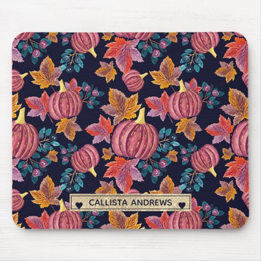 Herfst Navy Pumpkin - Monogram Waterverf Muismat (Voorkant)