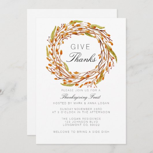 Herfst Nest Thanksgiving | WATERVERF Kaart (Voorkant / Achterkant)