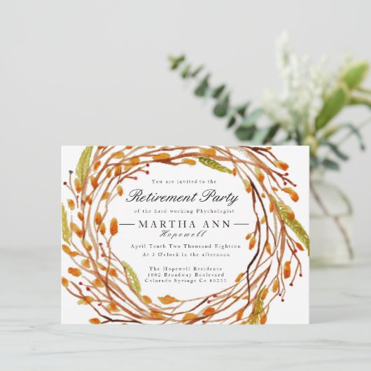 Herfst Nest | Waterverf Uitnodiging tot pensioneri (Staand voorkant)