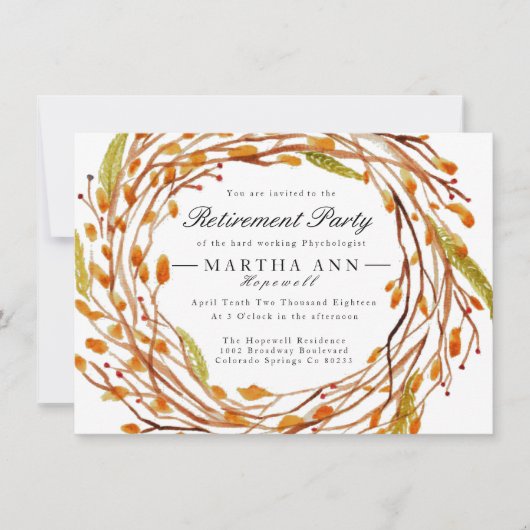 Herfst Nest | Waterverf Uitnodiging tot pensioneri (Voorkant)