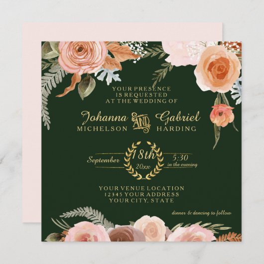 Herfst Neutral Blush Floral Foliage Forest Green Kaart (Voorkant / Achterkant)