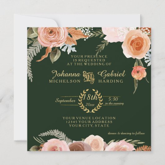 Herfst Neutral Blush Floral Foliage Forest Green Kaart (Voorkant)