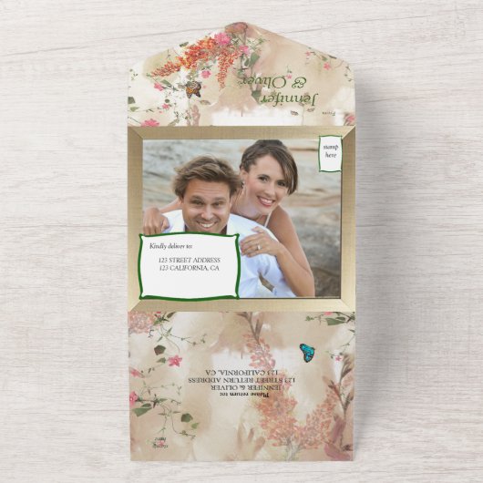 Herfst Neutral-toned Elegant thema All In One Uitnodiging (Buitenkant)