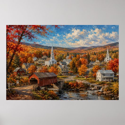 Herfst New England Dorpsschilderij Poster (Voorkant)