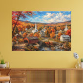 Herfst New England Dorpsschildering Canvas Afdruk (Insitu (Woonkamer))