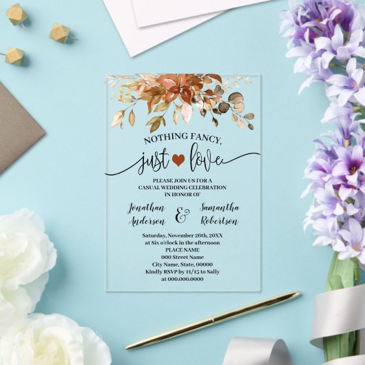 Herfst Niets Fancy Alleen Liefde Elopement Acryl Uitnodigingen (Insitu (Huwelijk))