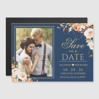 Herfst Night Gold Floral Foto Save the Date Magnet