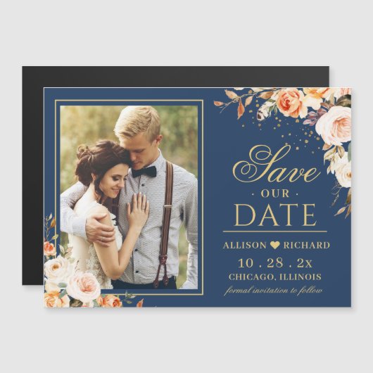 Herfst Night Gold Floral Foto Save the Date Magnet (Voorkant / Achterkant)