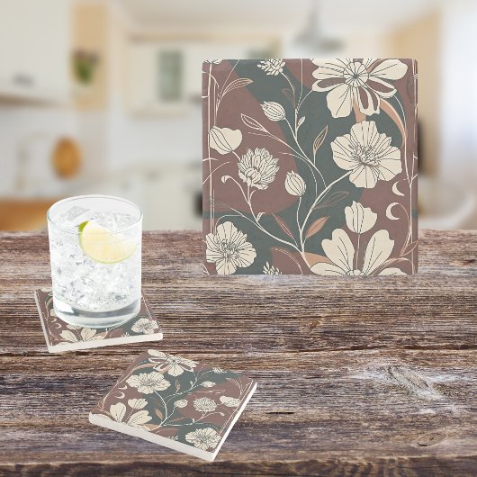 Herfst Noir Bloesems Stenen Onderzetter