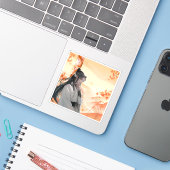 Herfst nostalgie: Geleerde en esdoornbladeren Sticker (Laptop met iPhone)