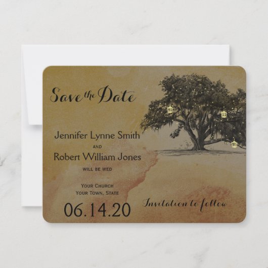 Herfst Oak Boom Lantaarn Weddenschap Opslaan Datum Save The Date (Voorkant)