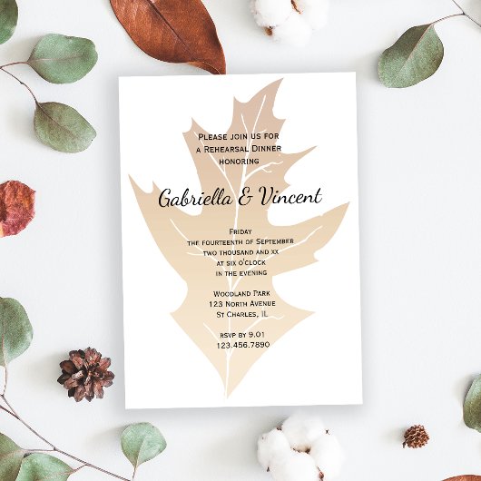 Herfst Oak Leaf Wedding Rehearsal Dinner Kaart