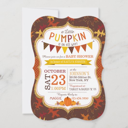 Herfst Oak Leaves en Pumpkins Baby shower Invite Kaart (Voorkant)