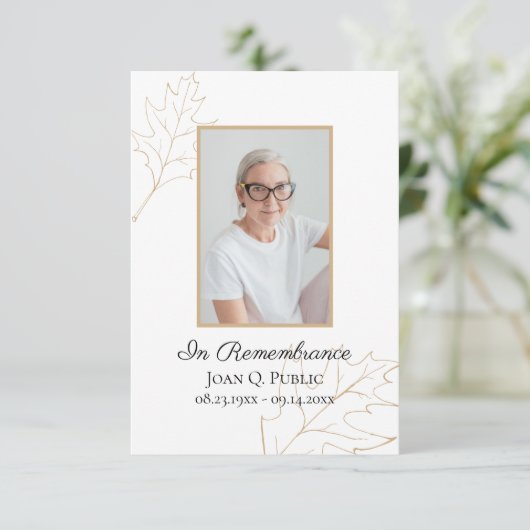 Herfst Oak Leaves Funeral Wake Memorial Sympathie Bedankkaart (Staand voorkant)