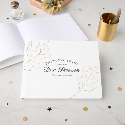 Herfst Oak Leaves viert herdenking leven Gastenboek (Voorkant open)