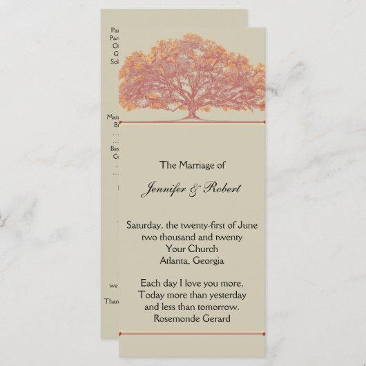 Herfst Oak Tree Wedding Program Programmakaart (Voorkant / Achterkant)