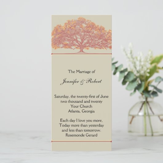 Herfst Oak Tree Wedding Program Programmakaart (Staand voorkant)