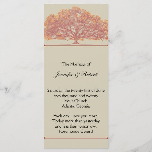 Herfst Oak Tree Wedding Program Programmakaart (Voorkant)