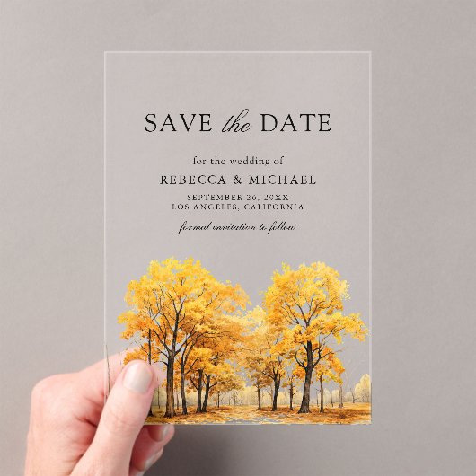 Herfst Oak Trees Wedding Save the Date Acryl Uitnodigingen (Insitu (Draagbaar))