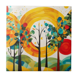 Herfst Ochtend Palet, Waterverf Abstract Bos Tegeltje